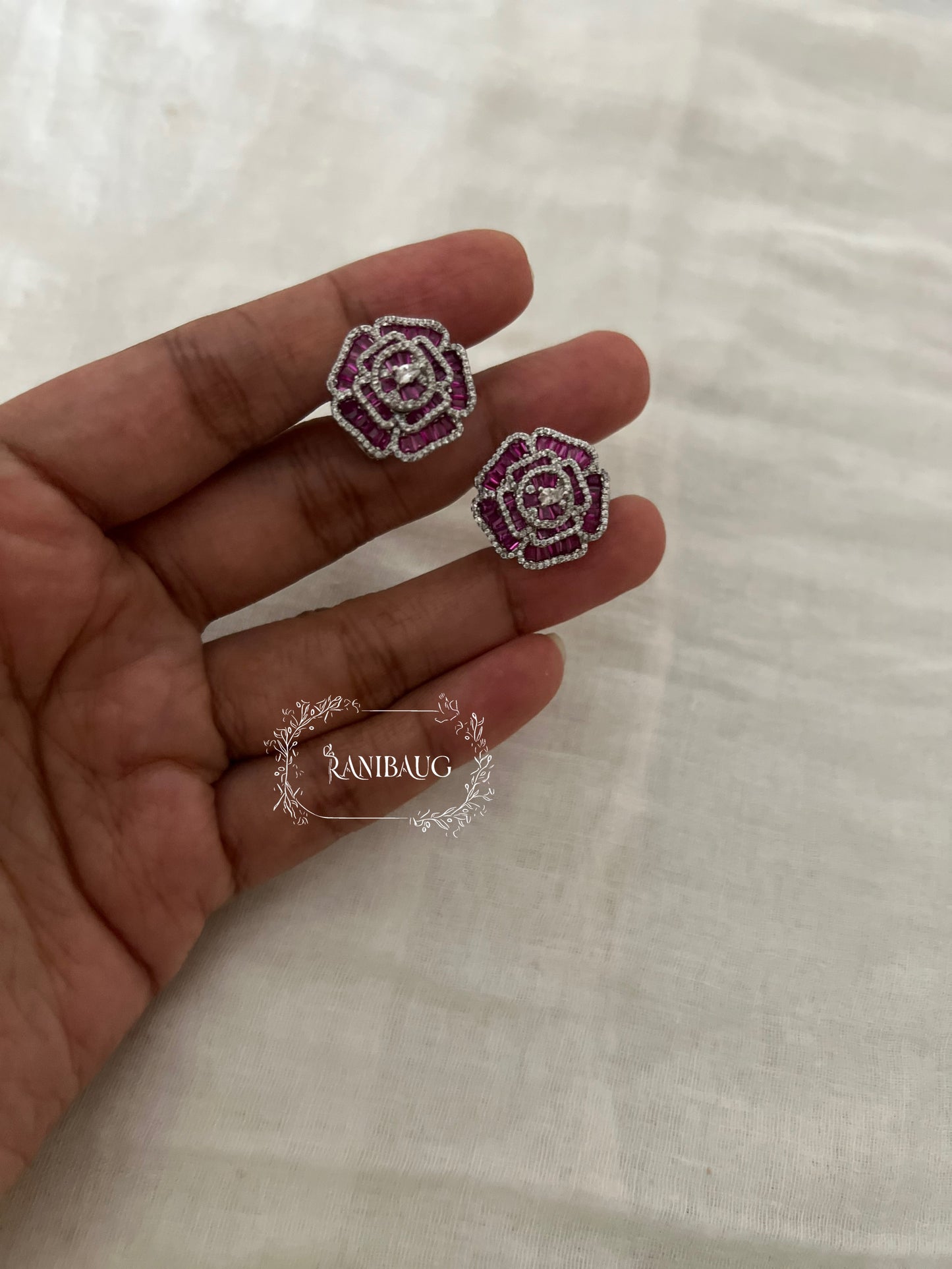 Gulab Rose Classic Diamond Ear Studs Jewelry By Ranibaug