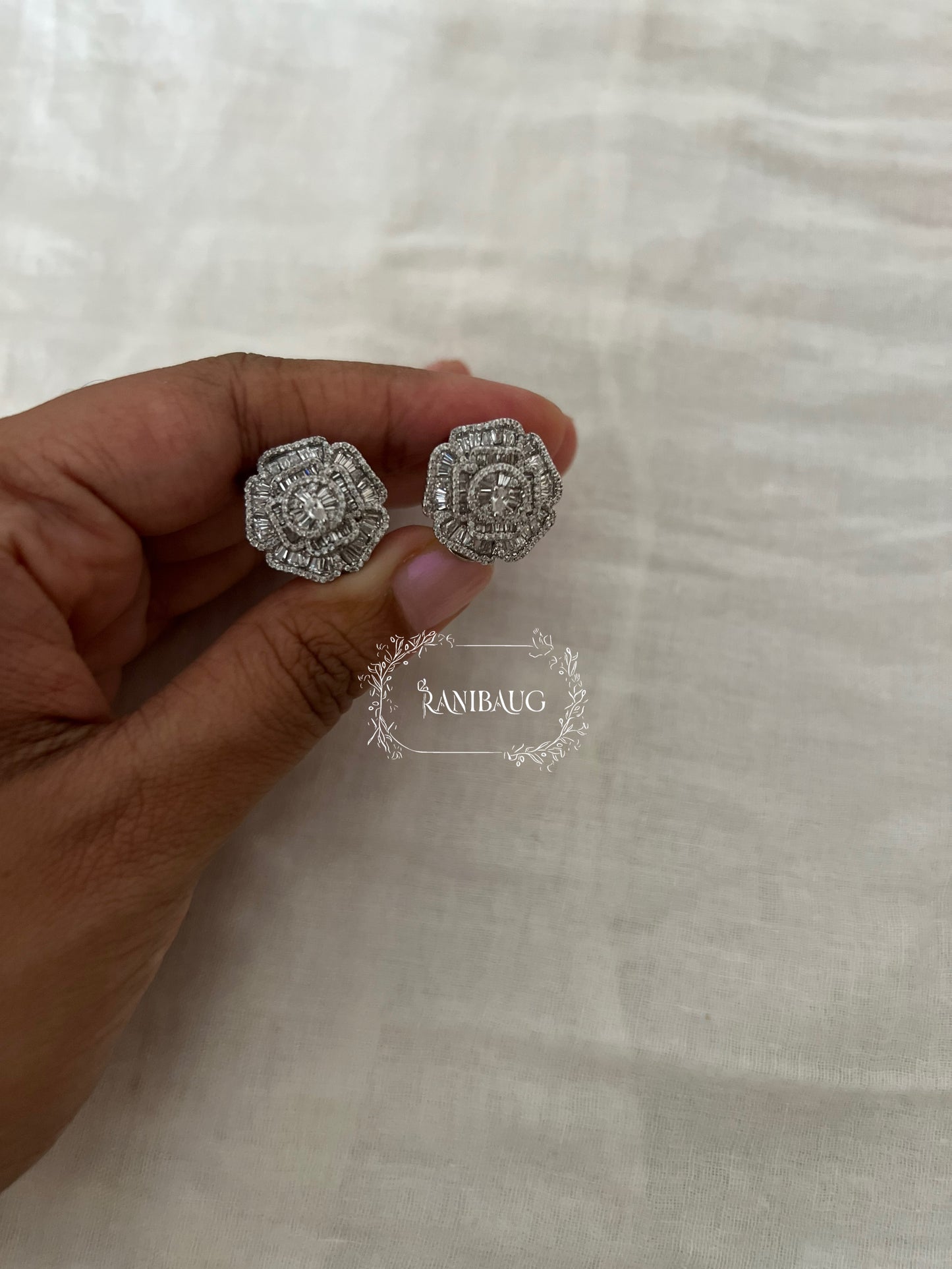 Gulab Rose Classic Diamond Ear Studs Jewelry By Ranibaug