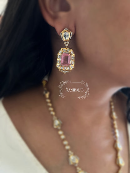 Gulabi Gemstone Motif Polki Kundan Studded Matt Gold Finish Necklace Set With Earrings By Ranibaug
