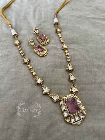 Gulabi Gemstone Motif Polki Kundan Studded Matt Gold Finish Necklace Set With Earrings By Ranibaug