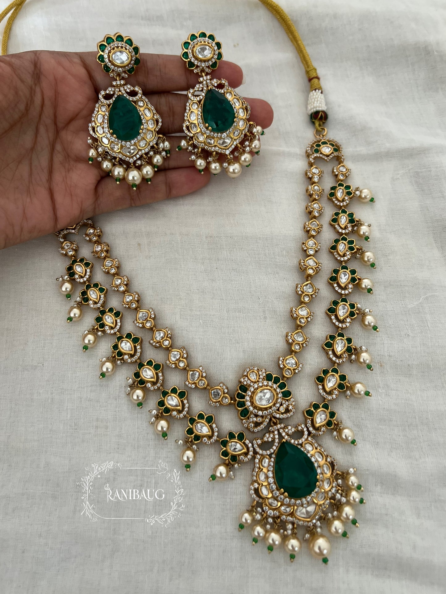 Gulbahar Emerald Ruby Layered Polki Kundan Gold Finish Jewellery Set By Ranibaug | Royal Wedding Collection 2026