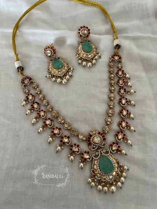 Gulbahar Emerald Ruby Layered Polki Kundan Gold Finish Jewellery Set By Ranibaug | Royal Wedding Collection 2026