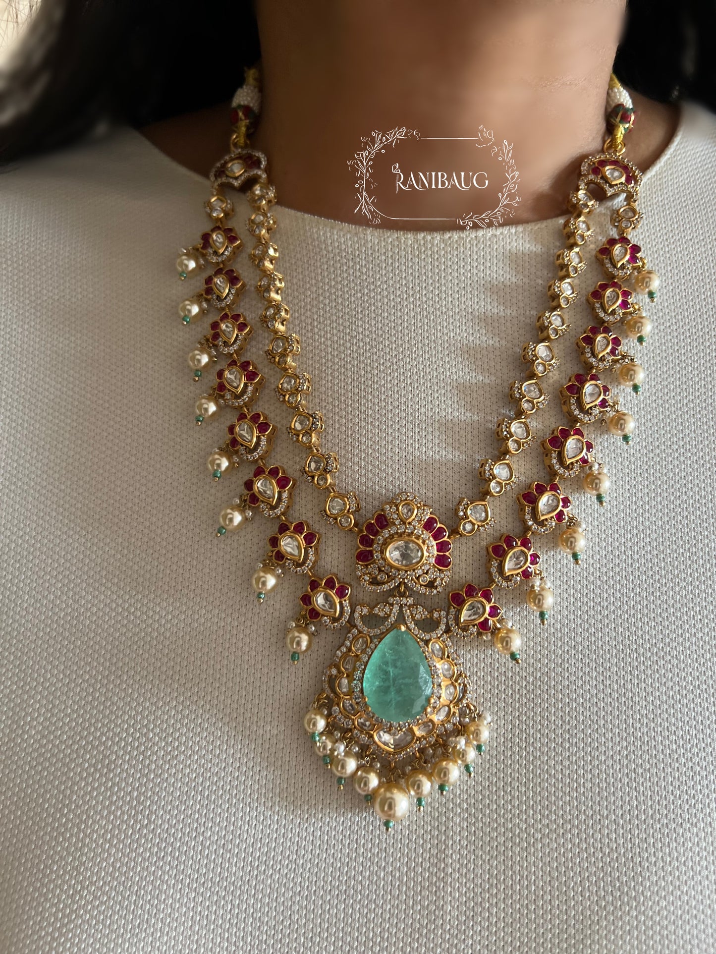 Gulbahar Emerald Ruby Layered Polki Kundan Gold Finish Jewellery Set By Ranibaug | Royal Wedding Collection 2026