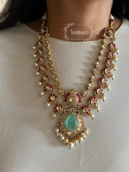 Gulbahar Emerald Ruby Layered Polki Kundan Gold Finish Jewellery Set By Ranibaug | Royal Wedding Collection 2026