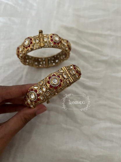 Gulnazar Gold Finish Polki Emerald Festive Bangle Wedding Jewelry By Ranibaug