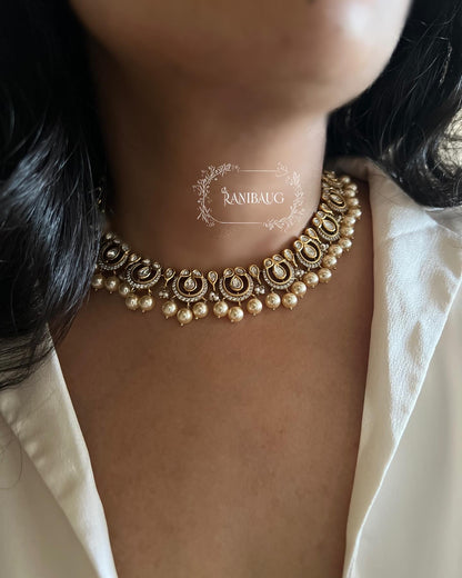 Hamsini Victorian Polki Kundan Choker Necklace Set For Women By Ranibaug