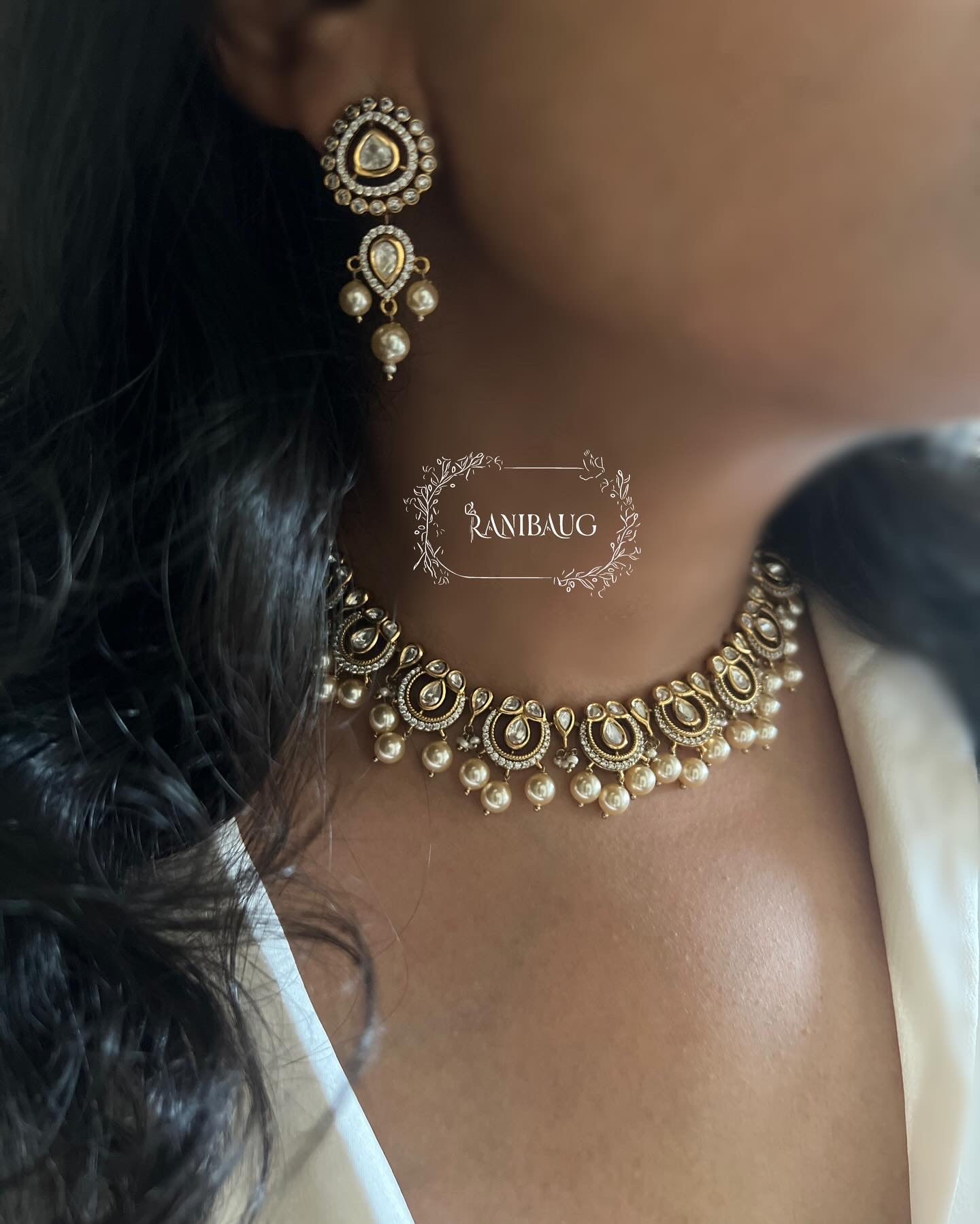 Hamsini Victorian Polki Kundan Choker Necklace Set For Women By Ranibaug