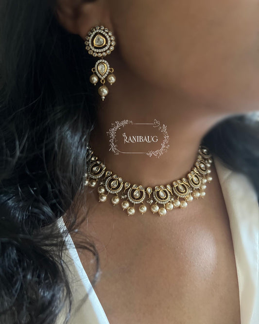 Hamsini Victorian Polki Kundan Choker Necklace Set For Women By Ranibaug
