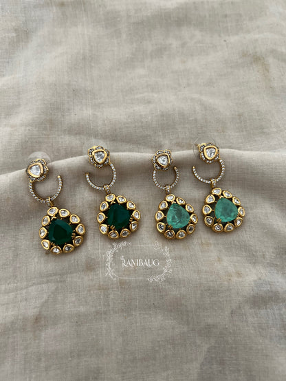 Hanaya Polki Hoop Stud Gold Finish Polki Gemstone Drop Stud Earrings By Ranibaug