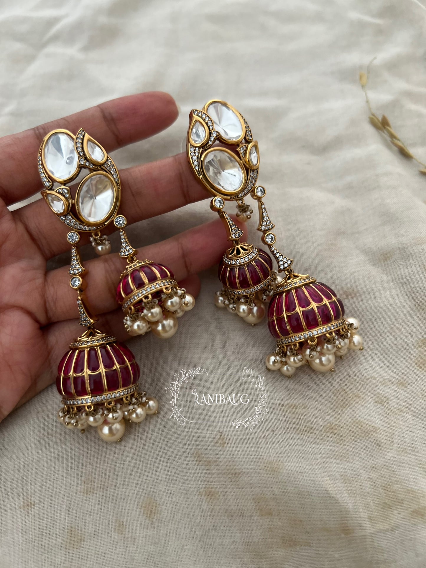 Haneet Long Layered Tassel Jhumki Kundan Studded Antique Gold Finish Bridal Earrings By Ranibaug
