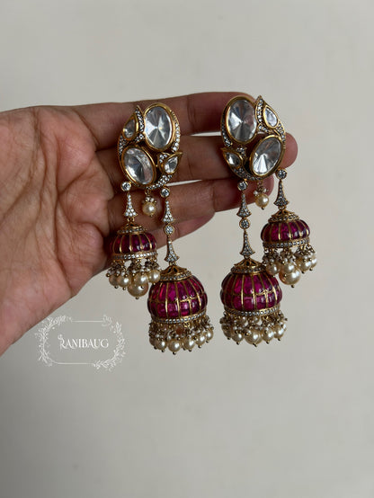 Haneet Long Layered Tassel Jhumki Kundan Studded Antique Gold Finish Bridal Earrings By Ranibaug