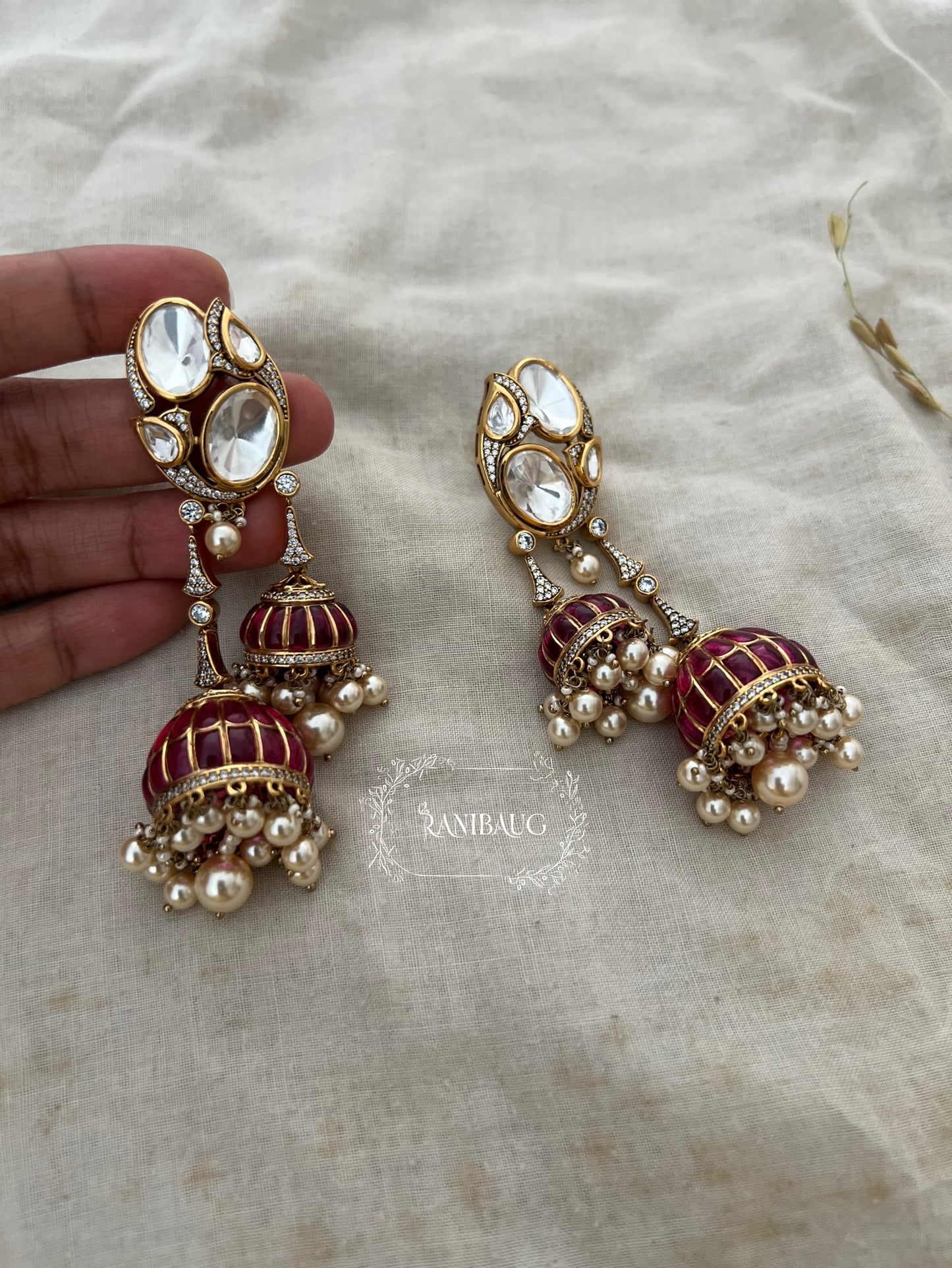 Haneet Long Layered Tassel Jhumki Kundan Studded Antique Gold Finish Bridal Earrings By Ranibaug