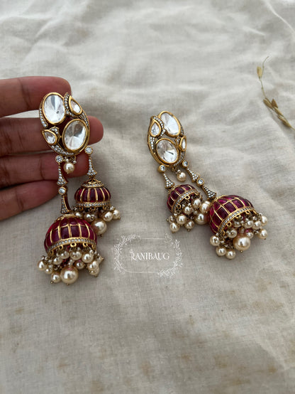 Haneet Long Layered Tassel Jhumki Kundan Studded Antique Gold Finish Bridal Earrings By Ranibaug