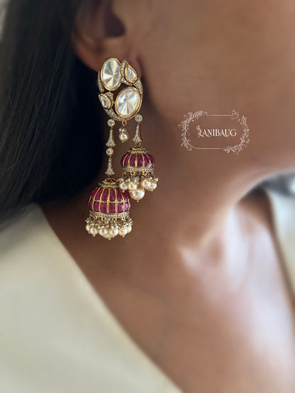 Haneet Long Layered Tassel Jhumki Kundan Studded Antique Gold Finish Bridal Earrings By Ranibaug