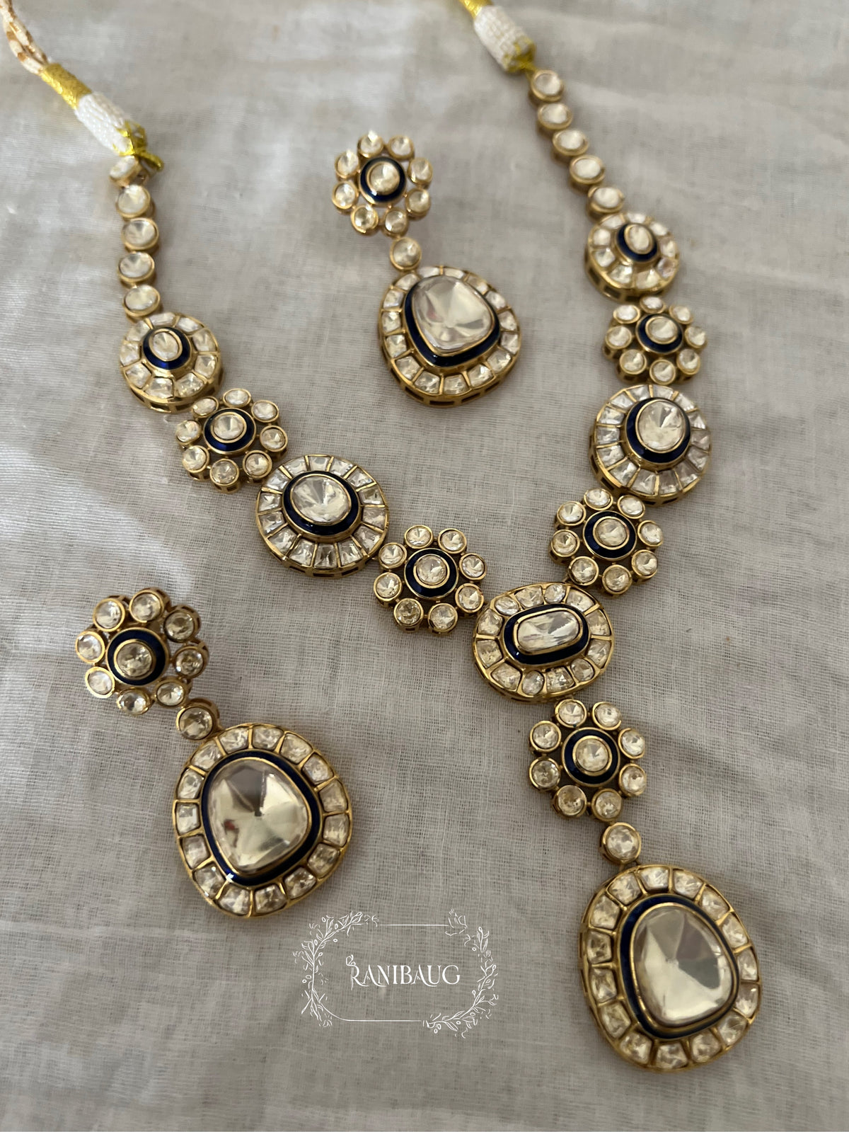 Harika Mossainite Polki Gold Finish Jewellery Set By Ranibaug