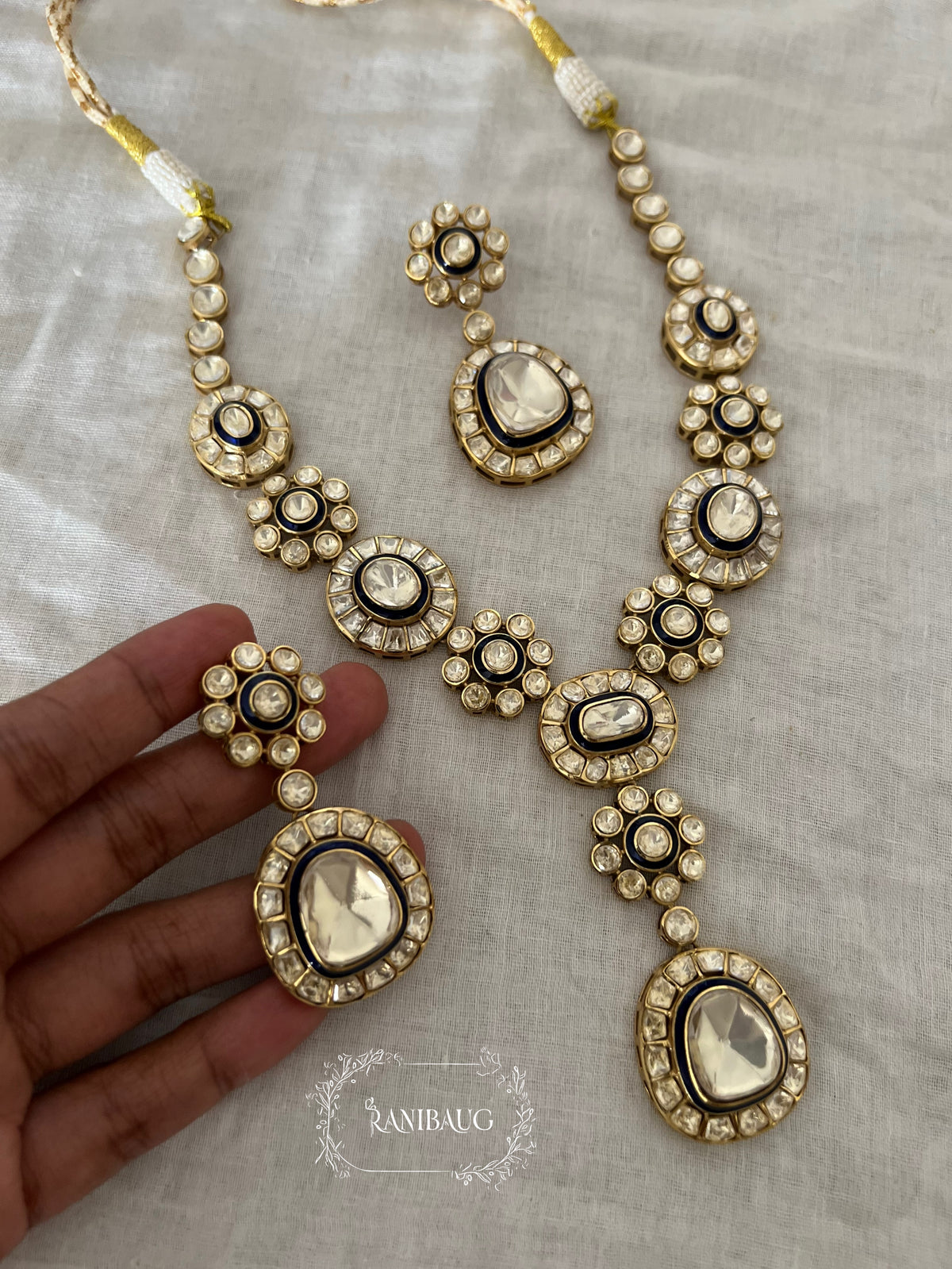 Harika Mossainite Polki Gold Finish Jewellery Set By Ranibaug
