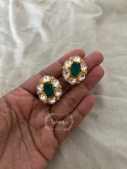 Haritika Floral Polki Kundan Studded Gold Finish Ear Studs By Ranibaug