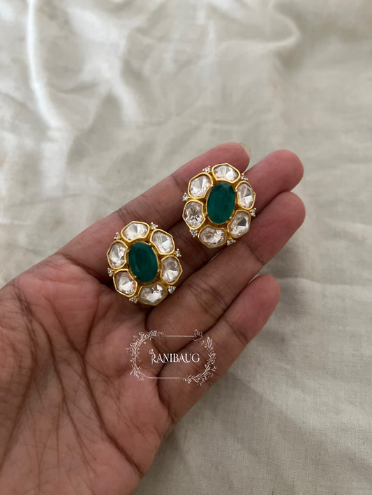 Haritika Floral Polki Kundan Studded Gold Finish Ear Studs By Ranibaug