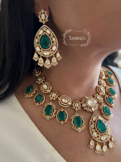 Harsha Royal Gemstone Polki Studded In Rich Gold Finish Jewellery Set By Ranibaug