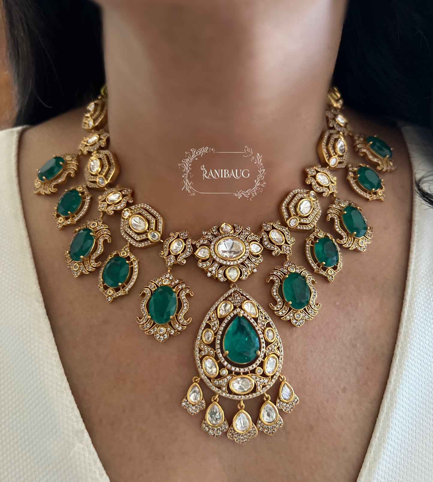 Harsha Royal Gemstone Polki Studded In Rich Gold Finish Jewellery Set By Ranibaug