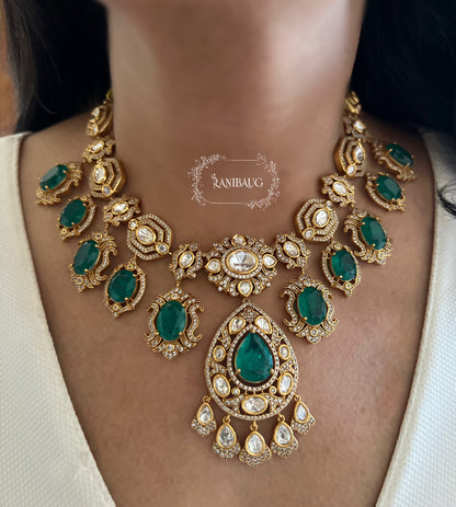 Harsha Royal Gemstone Polki Studded In Rich Gold Finish Jewellery Set By Ranibaug