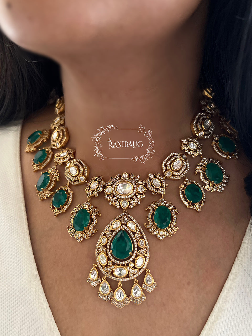 Harsha Royal Gemstone Polki Studded In Rich Gold Finish Jewellery Set By Ranibaug