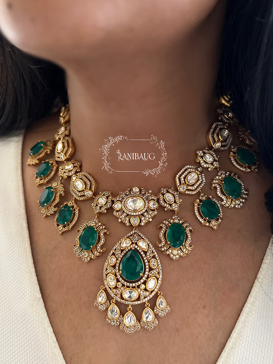 Harsha Royal Gemstone Polki Studded In Rich Gold Finish Jewellery Set By Ranibaug