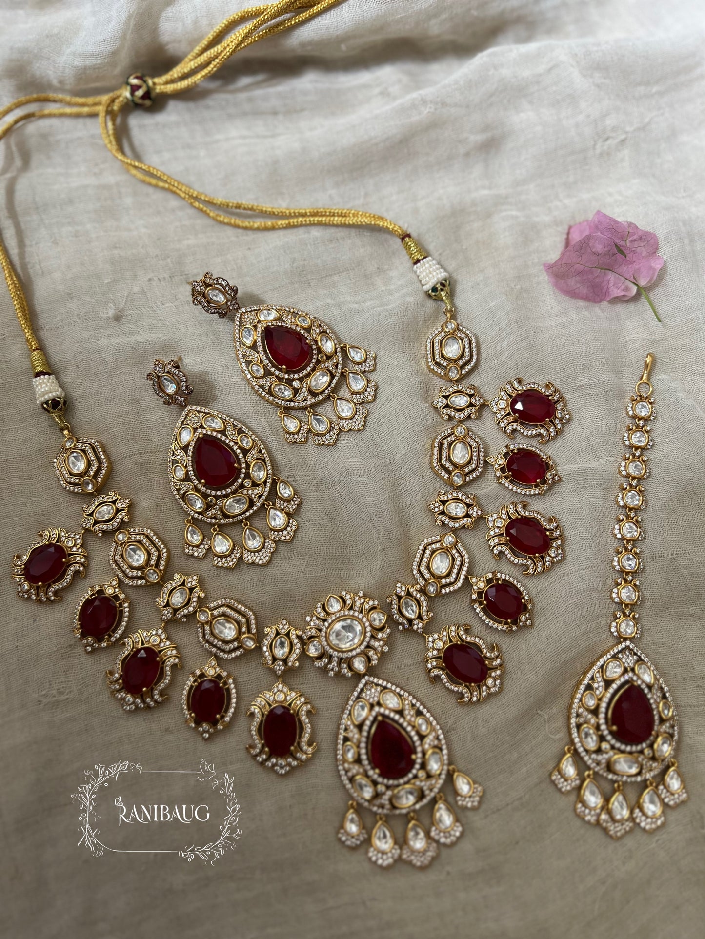 Harsha Royal Gemstone Polki Studded In Rich Gold Finish Jewellery Set By Ranibaug