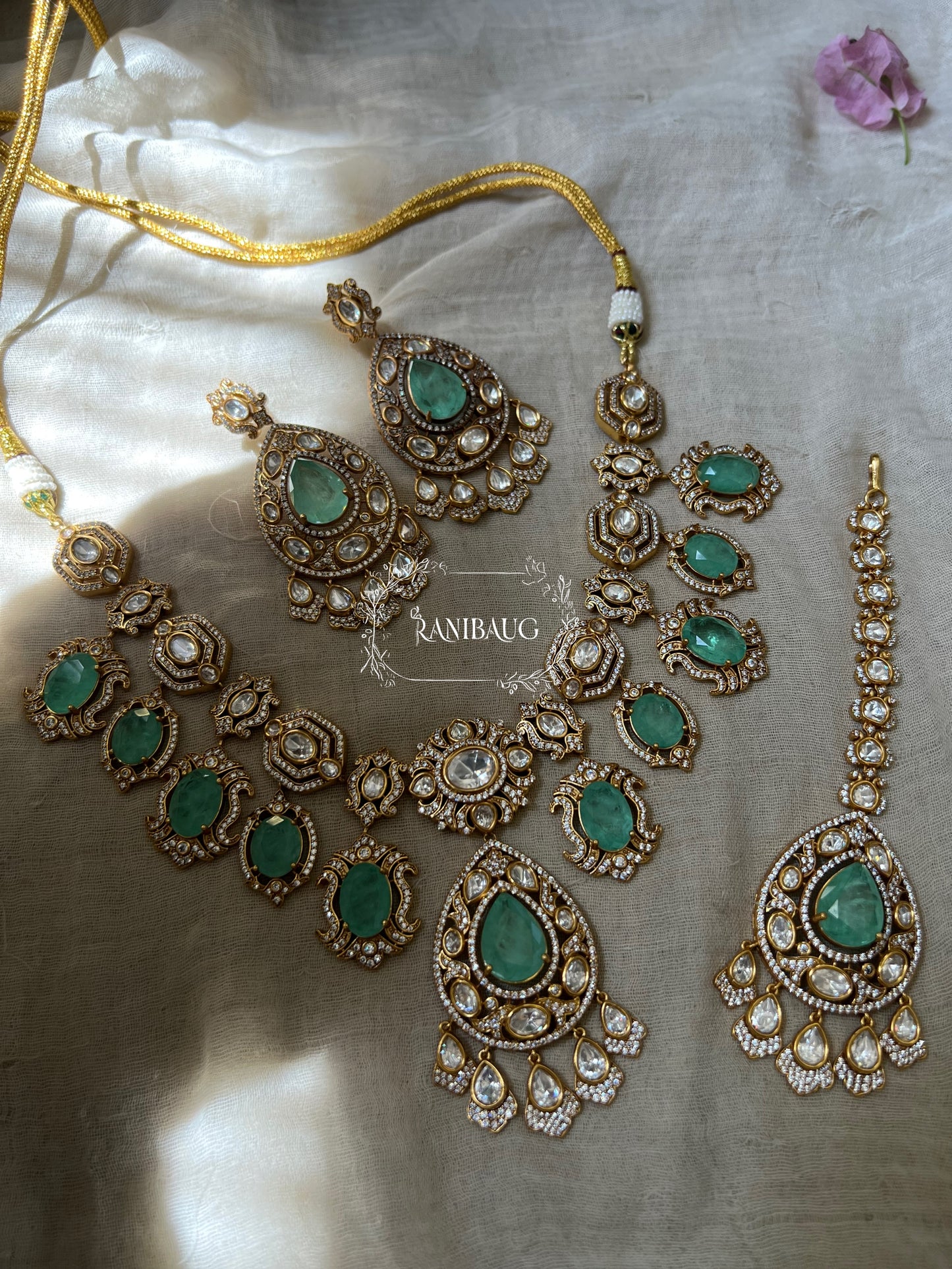 Harsha Royal Gemstone Polki Studded In Rich Gold Finish Jewellery Set By Ranibaug