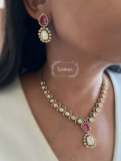 Harshada Teardrop Polki Adorned Multi Color Festive Jewellery Set By Ranibaug