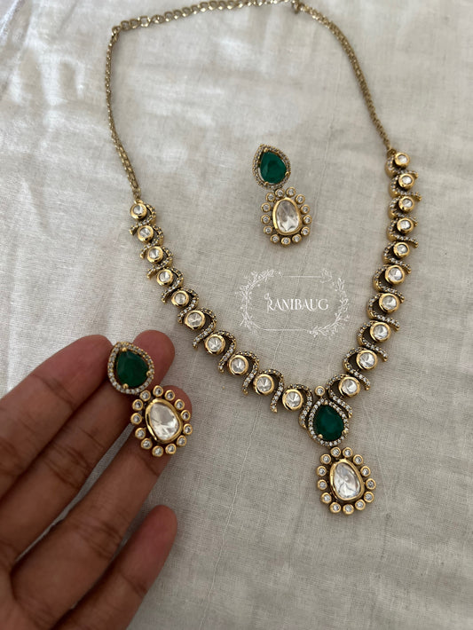 Harshada Teardrop Polki Adorned Multi Color Festive Jewellery Set By Ranibaug