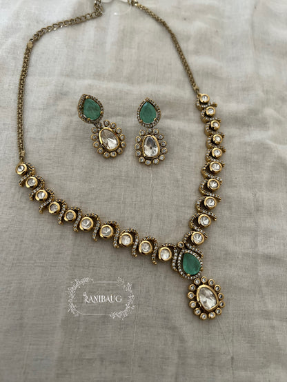 Harshada Teardrop Polki Adorned Multi Color Festive Jewellery Set By Ranibaug