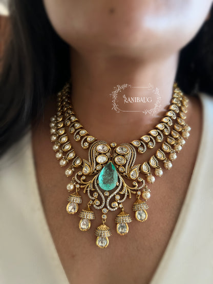 Harshika Emerald Multi Layered Designer Wedding Necklce By Ranibaug