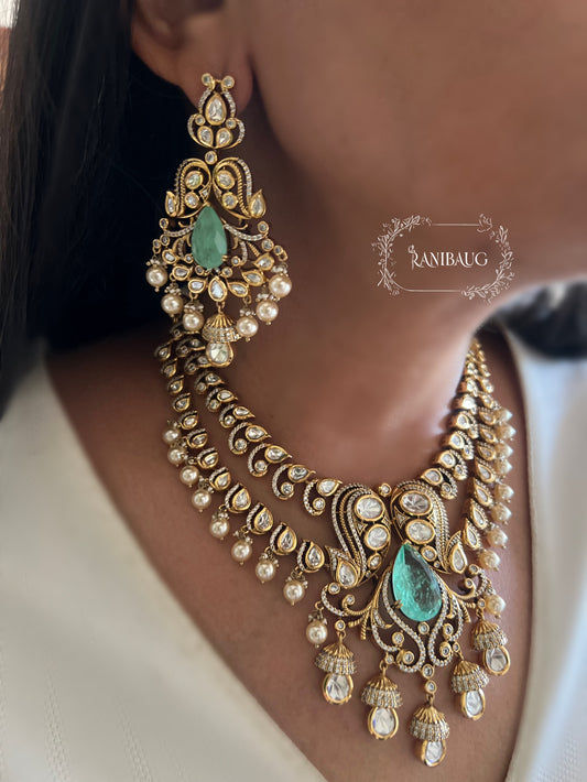 Harshika Emerald Multi Layered Designer Wedding Necklce By Ranibaug