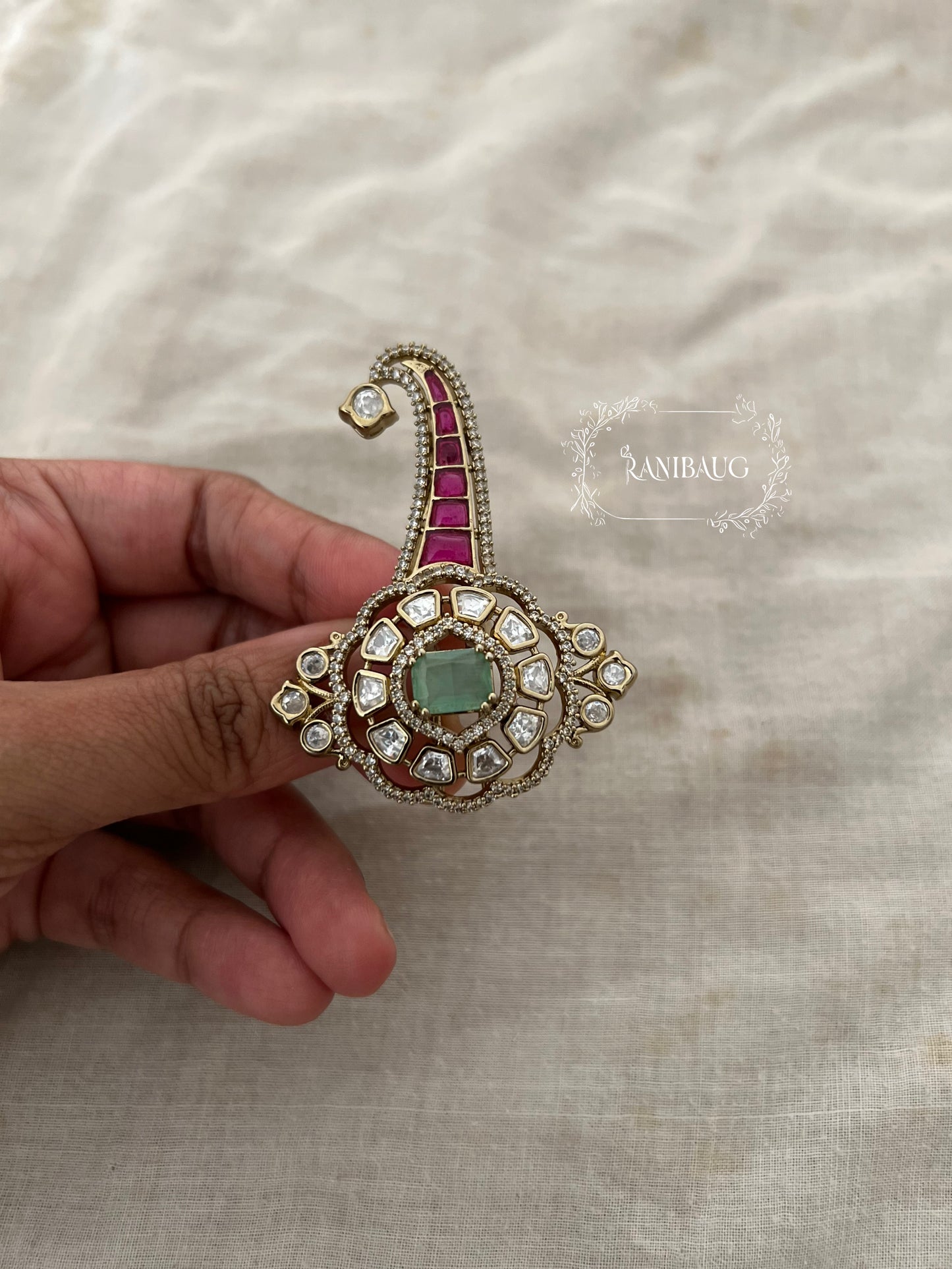 Harshit Pastel Hues Polki Studded Victorian Gold Finish Kalgi Safa Jewellery For Groom By Ranibaug