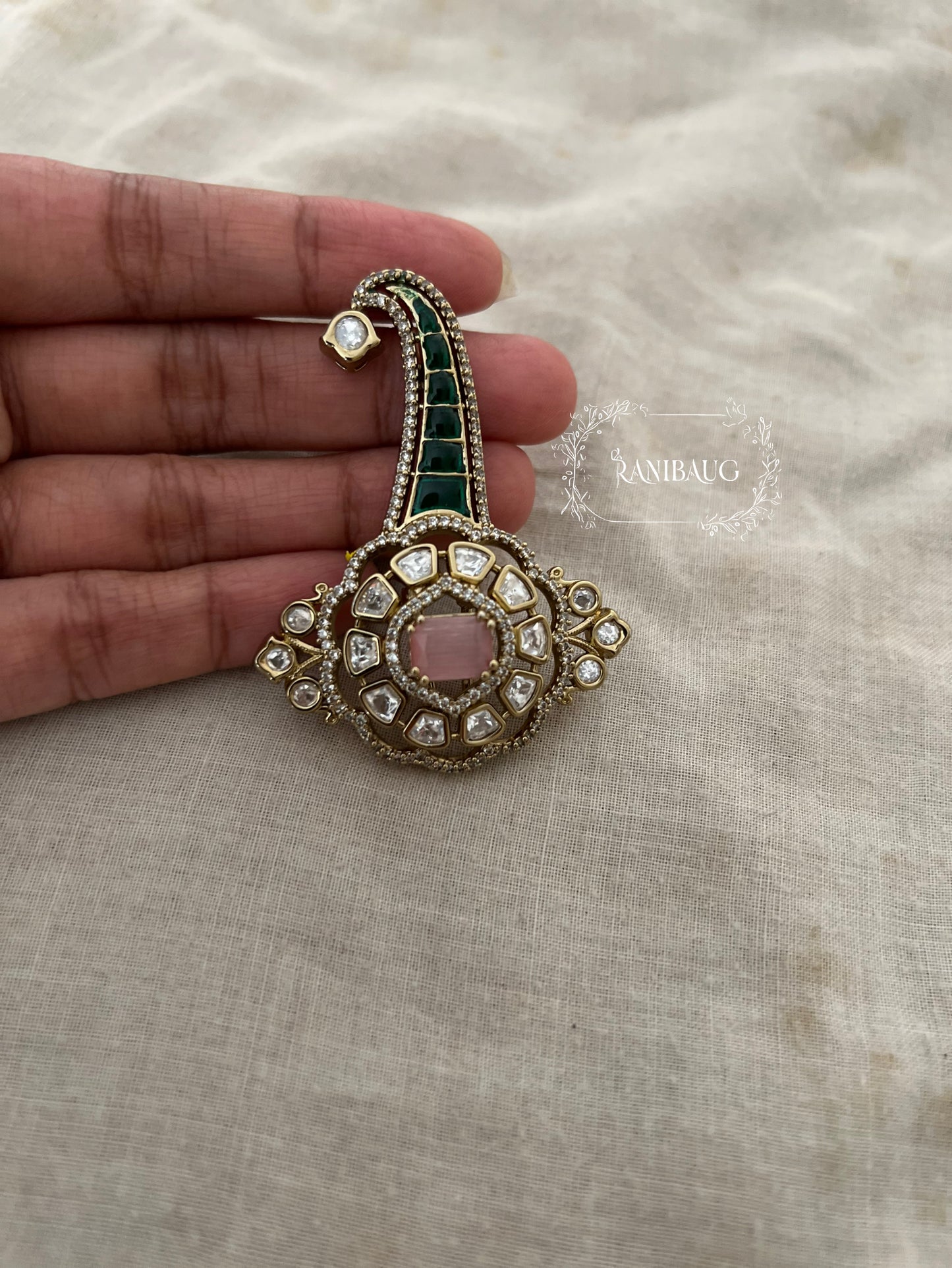 Harshit Pastel Hues Polki Studded Victorian Gold Finish Kalgi Safa Jewellery For Groom By Ranibaug