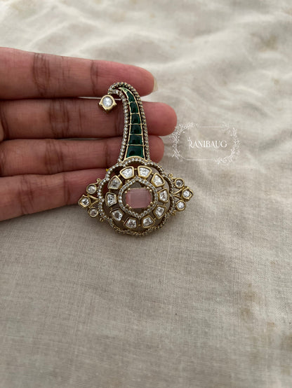 Harshit Pastel Hues Polki Studded Victorian Gold Finish Kalgi Safa Jewellery For Groom By Ranibaug