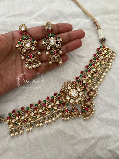 Harshita Kundan Beaded Pearl Adorned Traditional Indian Festive Jewellery By Ranibaug