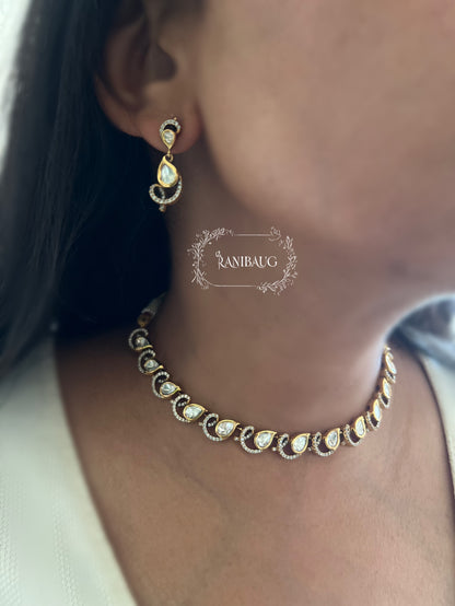 Harshvi Teardrop Polki Gold Finish Simple Necklace Set By Ranibaug