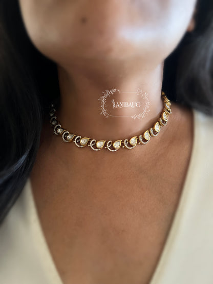 Harshvi Teardrop Polki Gold Finish Simple Necklace Set By Ranibaug