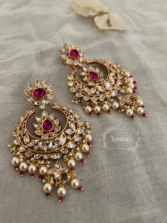 Heer Pearl Adorned Polki Gold Earrings | Ranibaug