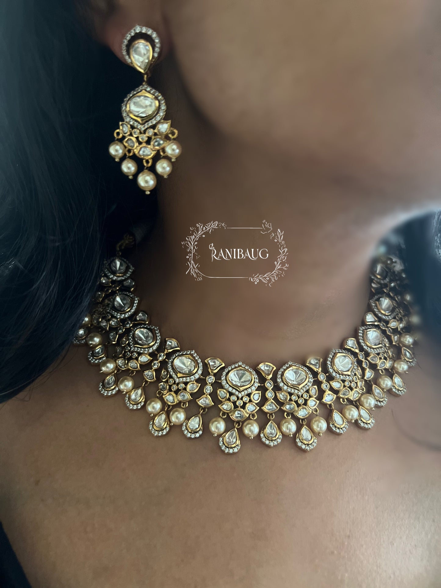 Himani Polki Kundan Necklace Set Adorned With Creamy Pearls For A Rich Look | A Statement Piece By Ranibaug