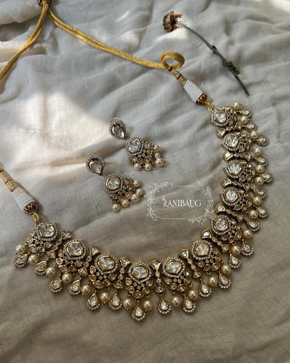 Himani Polki Kundan Necklace Set Adorned With Creamy Pearls For A Rich Look | A Statement Piece By Ranibaug