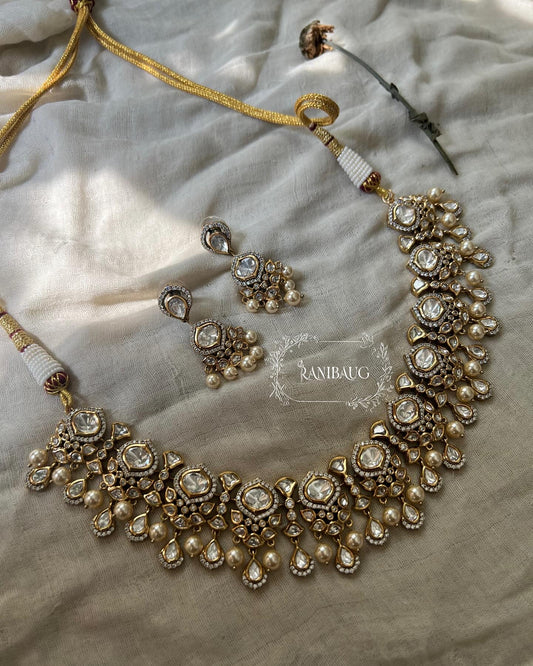 Himani Polki Kundan Necklace Set Adorned With Creamy Pearls For A Rich Look | A Statement Piece By Ranibaug