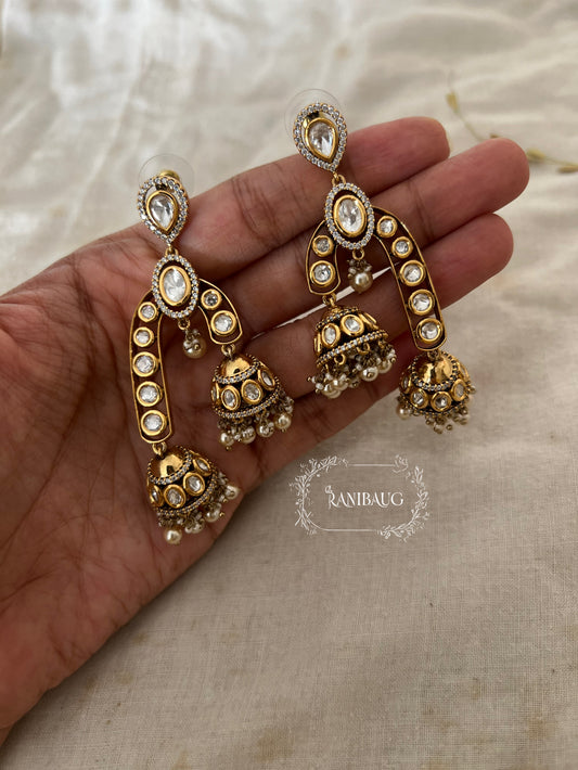 Hridya Designer Gold Plated Polki Kundan Unique Jhumki Earrings By Ranibaug