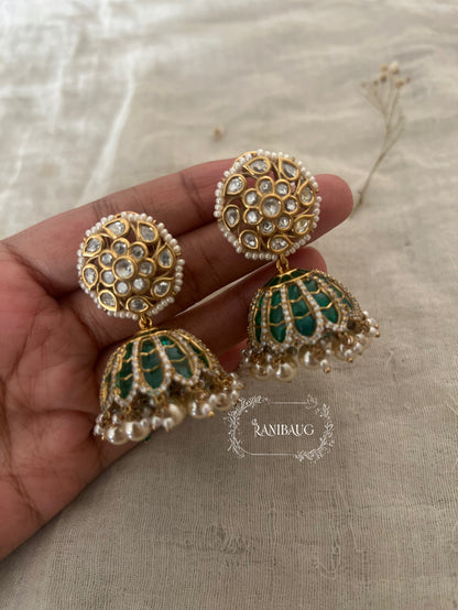 Hridya Traditional Kundan & Pearl Jhumkas by Ranibaug