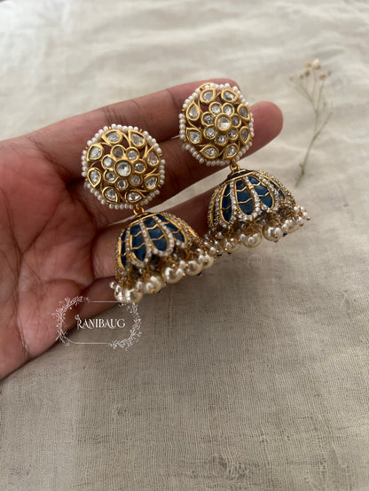 Hridya Traditional Kundan & Pearl Jhumkas by Ranibaug