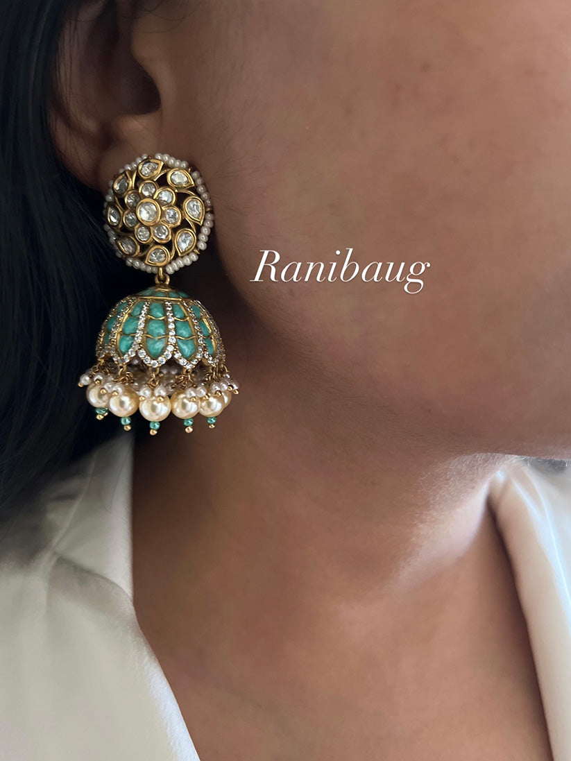 Hridya Traditional Kundan & Pearl Jhumkas by Ranibaug
