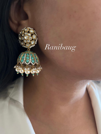Hridya Traditional Kundan & Pearl Jhumkas by Ranibaug