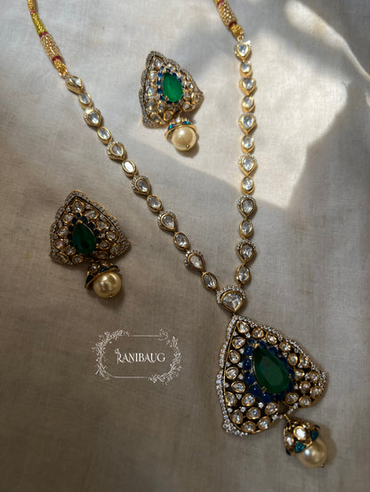 Niti Signature Mossainite Polki Studded Necklace Jewelry Set With Classic Ear Studs By Ranibaug